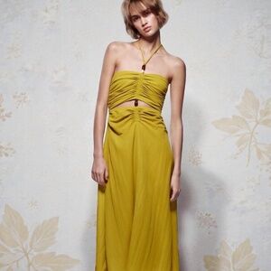 Zara Women's Chartreuse Cut Out Beaded A-line Midi Dress Size S/M